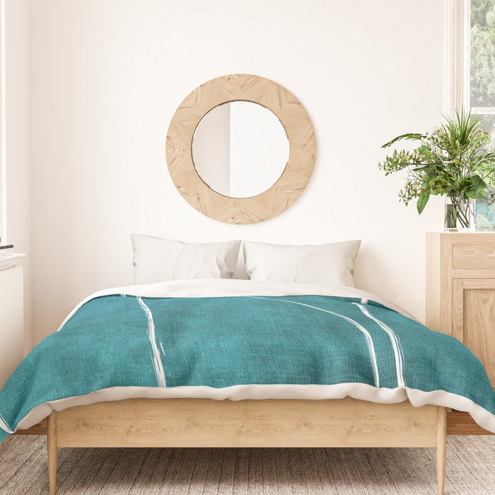 Minimalist Teal White Abstract Artwork Duvet Cover Gallery Image 3