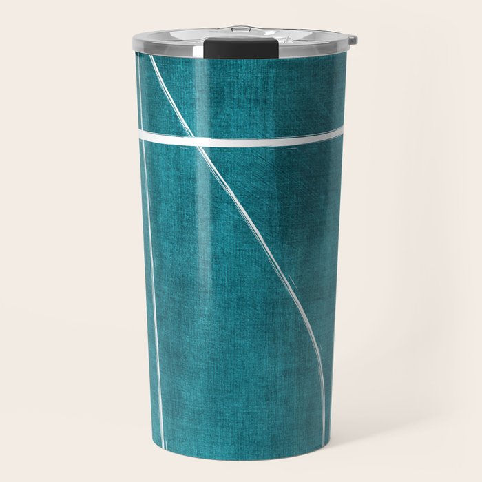 Minimalist Teal White Abstract Artwork Travel Mug Gallery Image 1