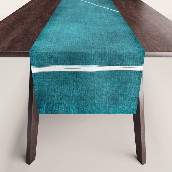 Minimalist Teal White Abstract Artwork Table Runner Gallery Image 1