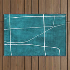 Minimalist Teal White Abstract Artwork Outdoor Rug Gallery Image 1