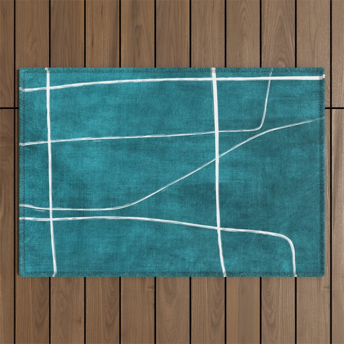 Minimalist Teal White Abstract Artwork Outdoor Rug Gallery Image 1