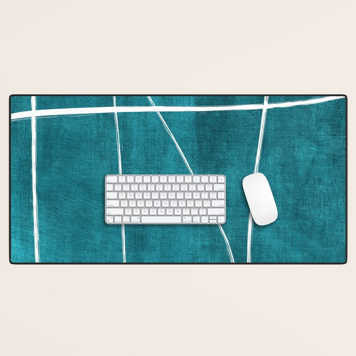 Minimalist Teal White Abstract Artwork Desk Mat Gallery Image 1