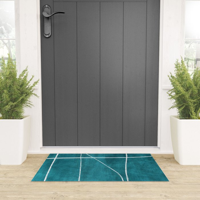 Minimalist Teal White Abstract Artwork Welcome Mat Gallery Image 3
