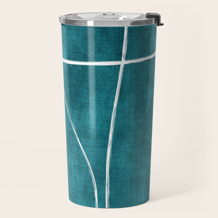 Minimalist Teal White Abstract Artwork Travel Mug Gallery Image 2