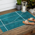Minimalist Teal White Abstract Artwork Outdoor Rug Gallery Image 2