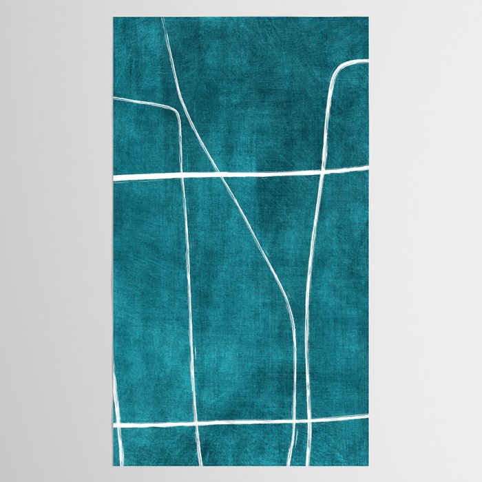 Minimalist Teal White Abstract Artwork Tablecloth Gallery Image 2