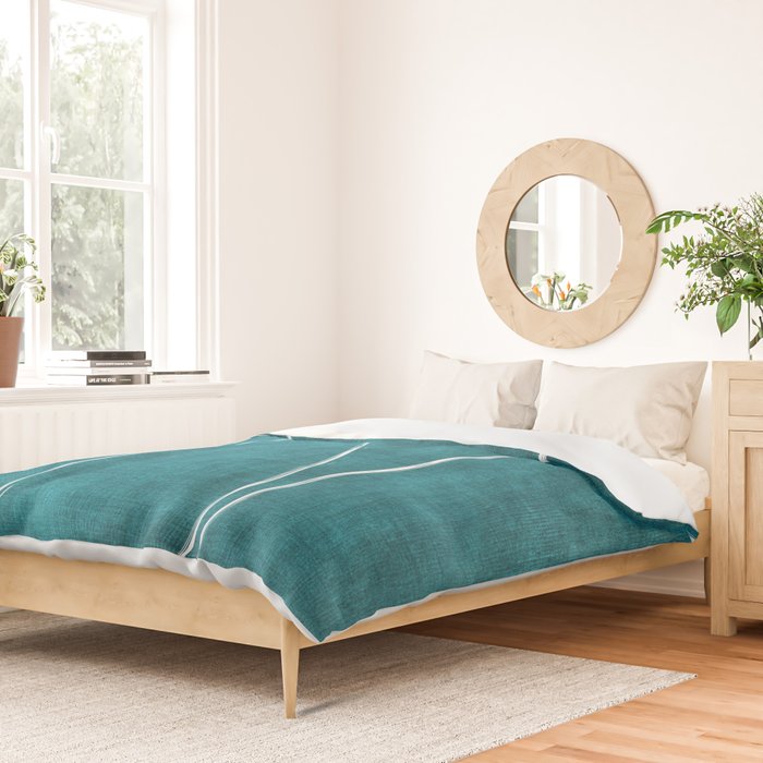 Minimalist Teal White Abstract Artwork Duvet Cover Gallery Image 2