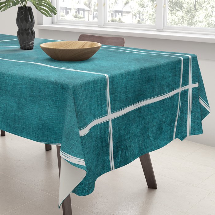 Minimalist Teal White Abstract Artwork Tablecloth Gallery Image 3