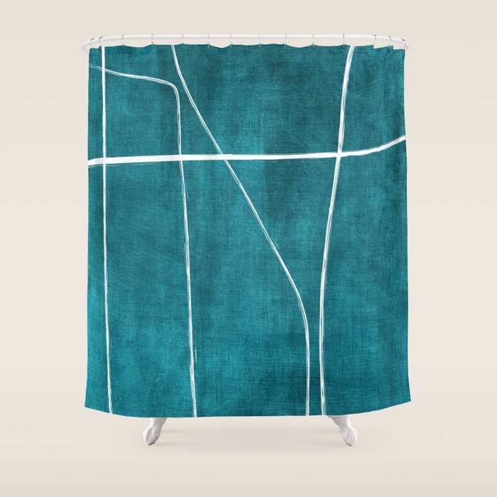 Minimalist Teal White Abstract Artwork Shower Curtain Gallery Image 1