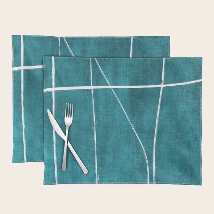 Minimalist Teal White Abstract Artwork Placemat Gallery Image 1