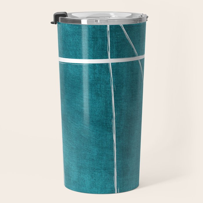 Minimalist Teal White Abstract Artwork Travel Mug Gallery Image 3