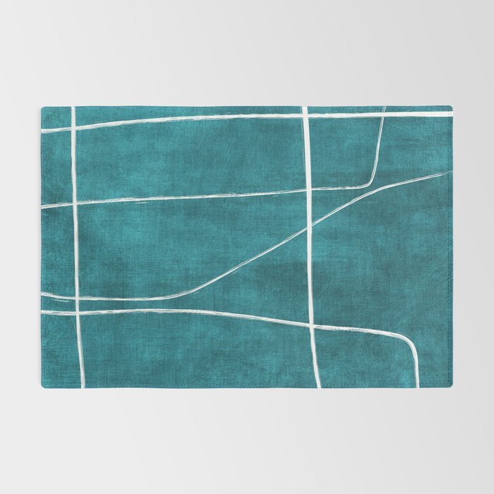 Minimalist Teal White Abstract Artwork Rug Gallery Image 2