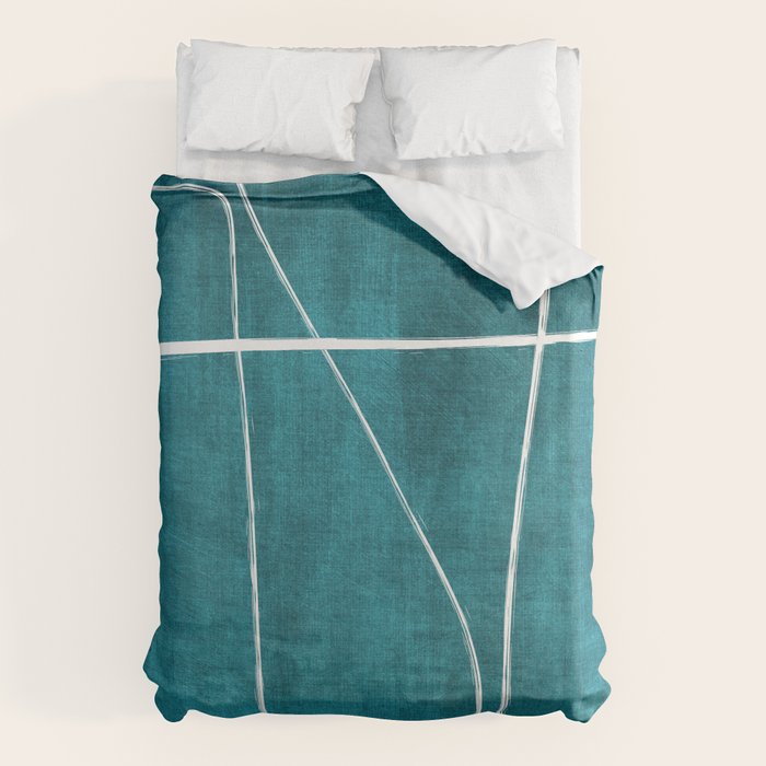 Minimalist Teal White Abstract Artwork Duvet Cover Gallery Image 6