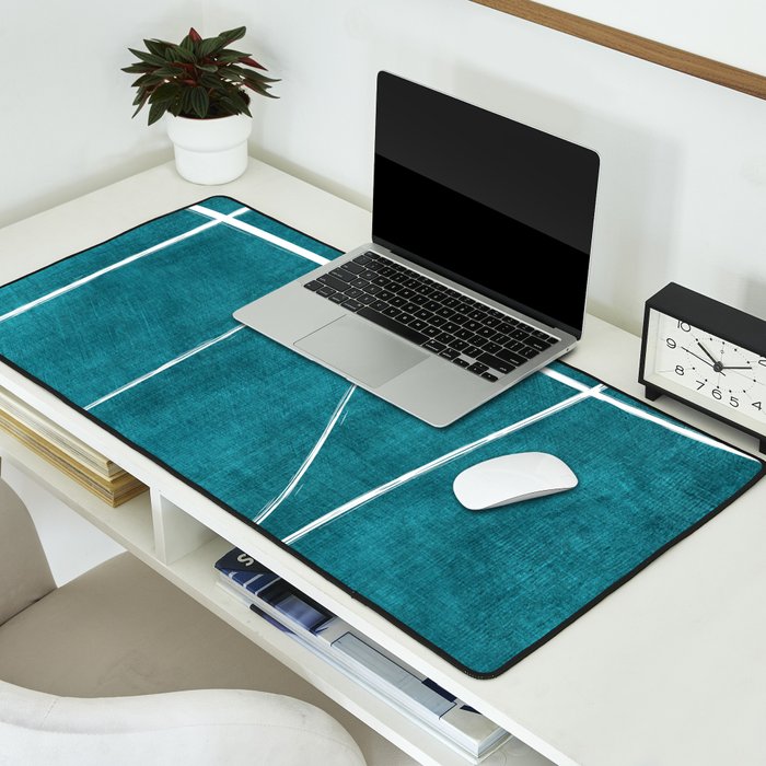 Minimalist Teal White Abstract Artwork Desk Mat Gallery Image 2