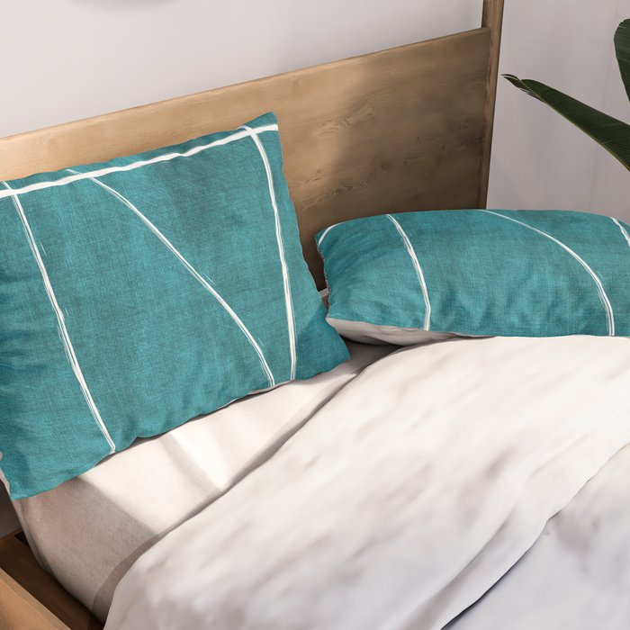 Minimalist Teal White Abstract Artwork Pillow Sham Gallery Image 2