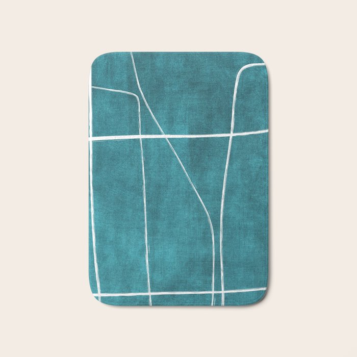 Minimalist Teal White Abstract Artwork Bath Mat Gallery Image 1