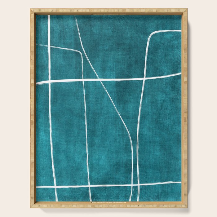 Minimalist Teal White Abstract Artwork Serving Tray Gallery Image 1