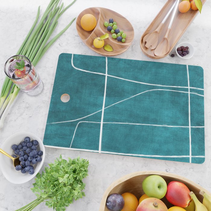 Minimalist Teal White Abstract Artwork Cutting Board Gallery Image 2