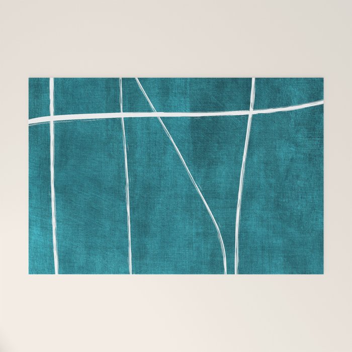 Minimalist Teal White Abstract Artwork Welcome Mat Gallery Image 1