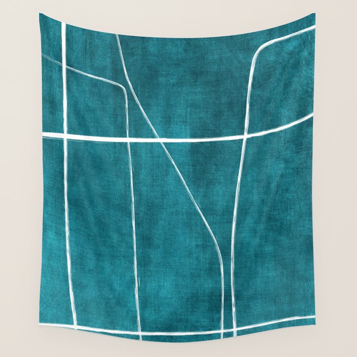 Minimalist Teal White Abstract Artwork Wall Tapestry Gallery Image 1