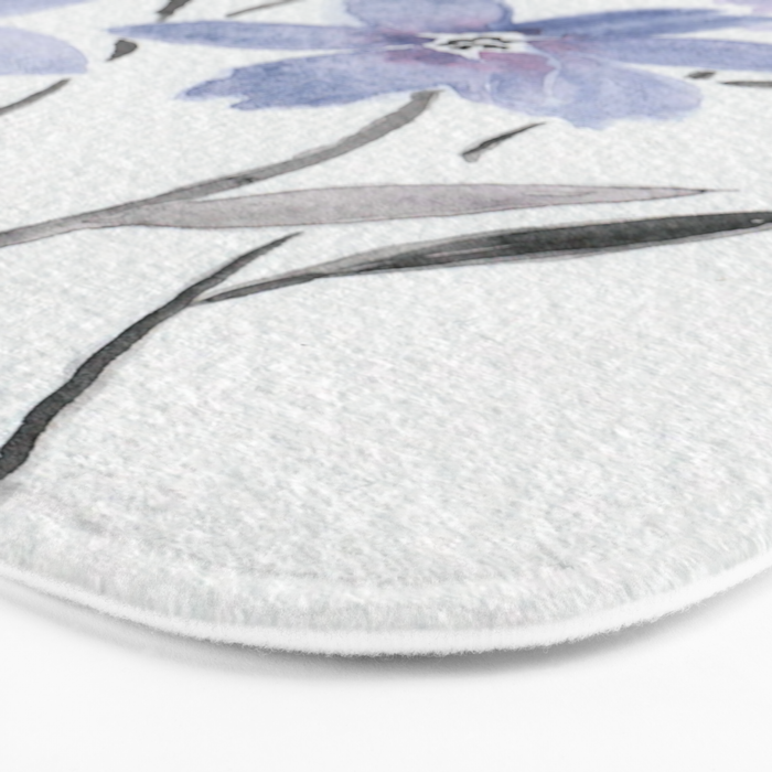 Watercolor Purple Flowers with Black Stems - Floral Custom Art Design Bath Mat Gallery Image 3