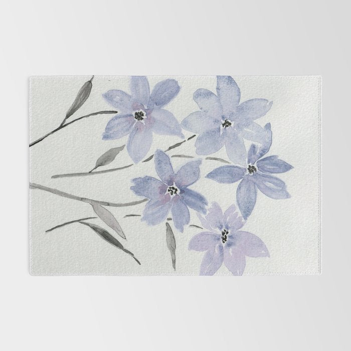 Watercolor Purple Flowers with Black Stems - Floral Custom Art Design Rug Gallery Image 2