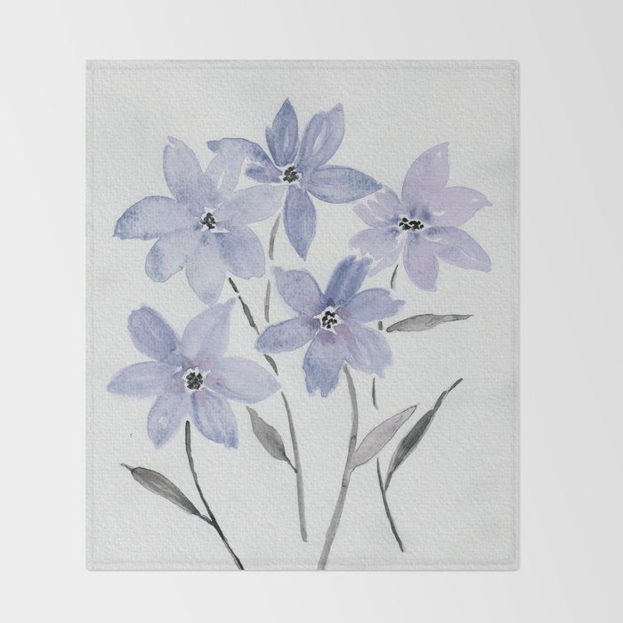 Watercolor Purple Flowers with Black Stems - Floral Custom Art Design Throw Blanket Gallery Image 2