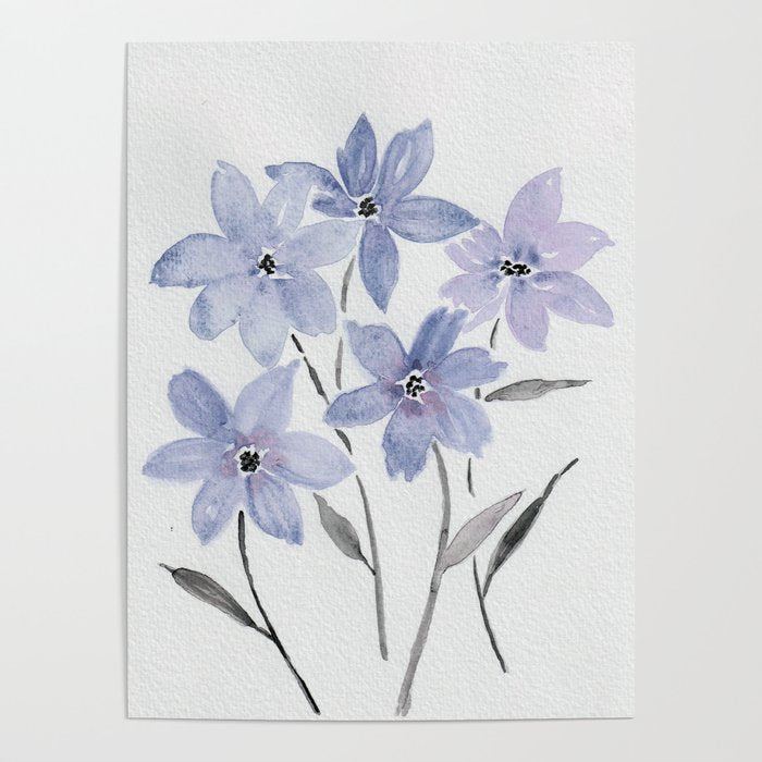 Watercolor Purple Flowers with Black Stems - Floral Custom Art Design Poster Gallery Image 4