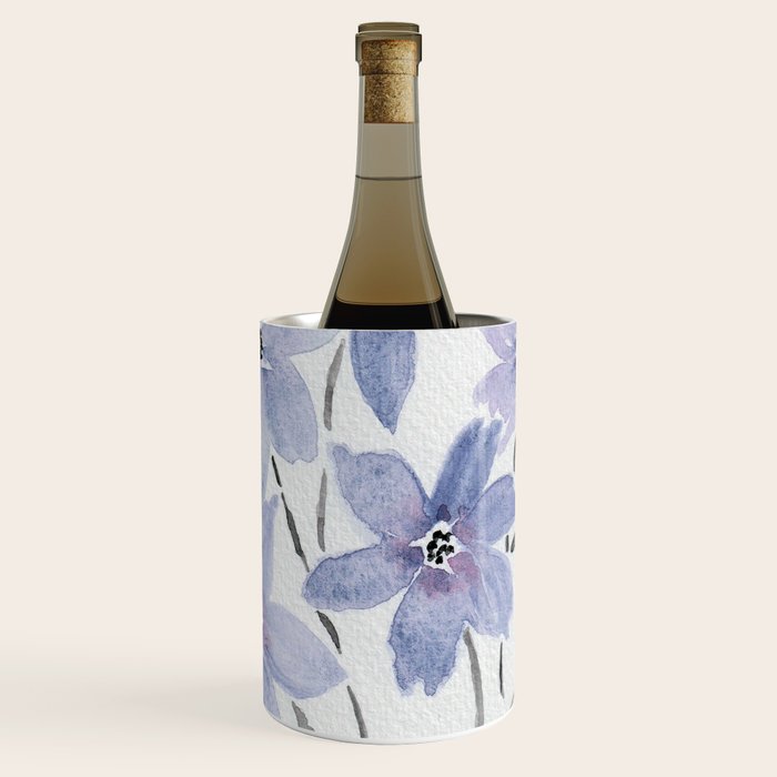 Watercolor Purple Flowers with Black Stems - Floral Custom Art Design Wine Chiller Gallery Image 1