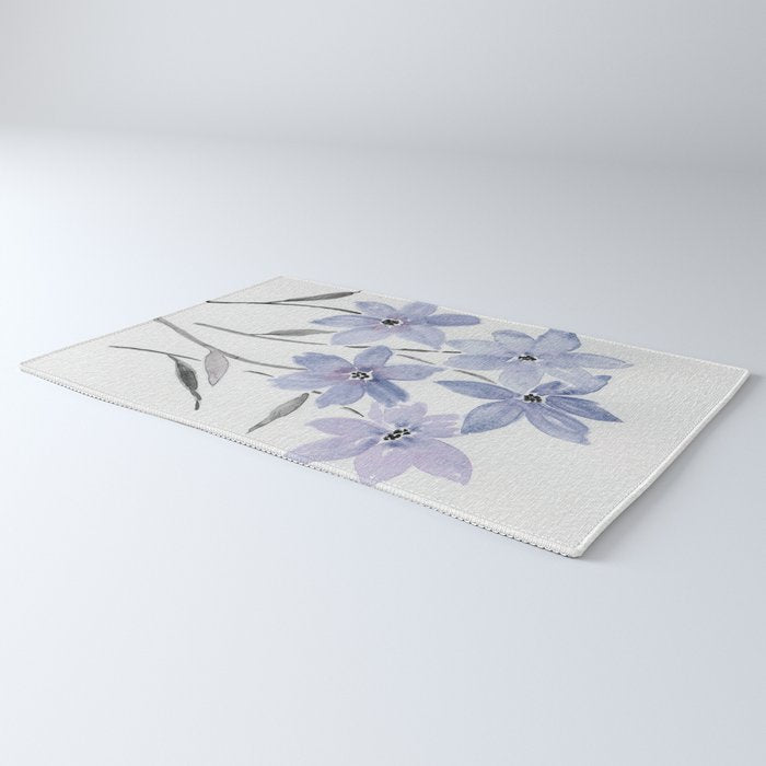 Watercolor Purple Flowers with Black Stems - Floral Custom Art Design Rug Gallery Image 3