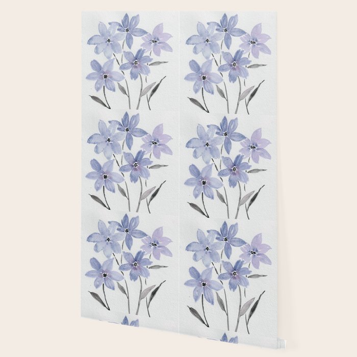 Watercolor Purple Flowers with Black Stems - Floral Custom Art Design Wallpaper Gallery Image 2