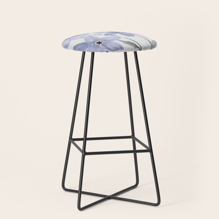 Watercolor Purple Flowers with Black Stems - Floral Custom Art Design Stool Gallery Image 1
