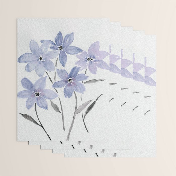 Watercolor Purple Flowers with Black Stems - Floral Custom Art Design Wrapping Paper Gallery Image 3