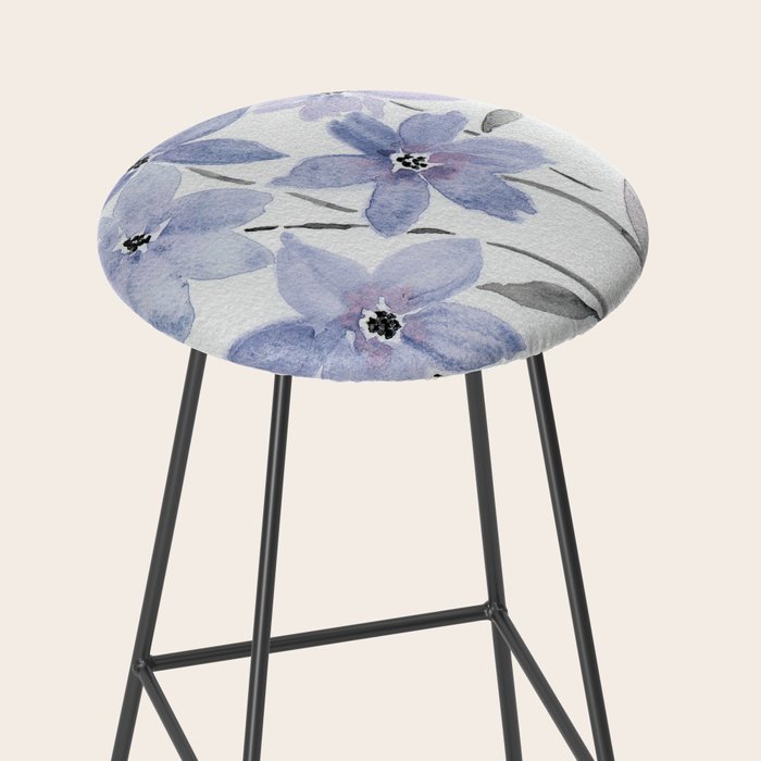 Watercolor Purple Flowers with Black Stems - Floral Custom Art Design Stool Gallery Image 2