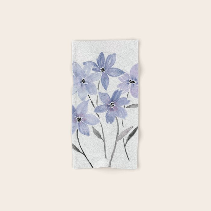 Watercolor Purple Flowers with Black Stems - Floral Custom Art Design Bath Towel