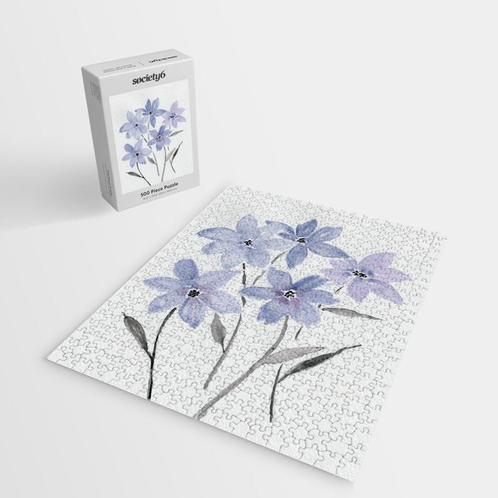 Watercolor Purple Flowers with Black Stems - Floral Custom Art Design Jigsaw Puzzle Gallery Image 2