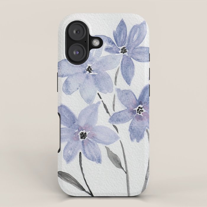 Watercolor Purple Flowers with Black Stems - Floral Custom Art Design iPhone Case Gallery Image 1