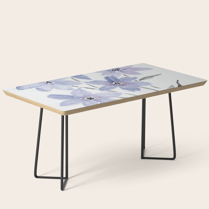 Watercolor Purple Flowers with Black Stems - Floral Custom Art Design Coffee Table Gallery Image 1