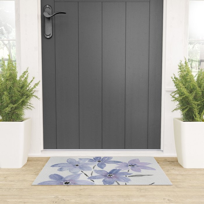 Watercolor Purple Flowers with Black Stems - Floral Custom Art Design Welcome Mat Gallery Image 3