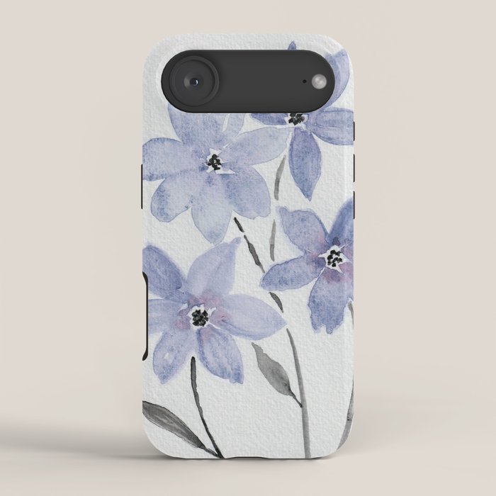 Watercolor Purple Flowers with Black Stems - Floral Custom Art Design iPhone Case Gallery Image 2