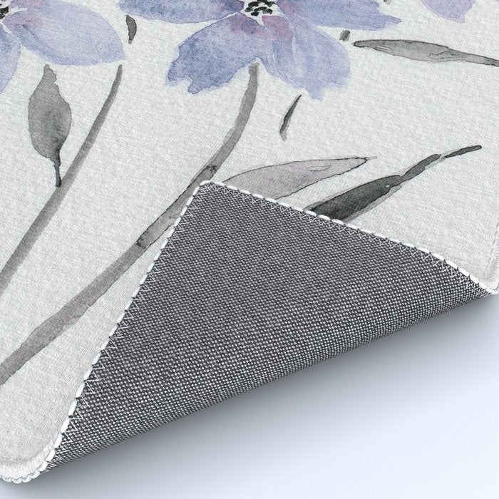 Watercolor Purple Flowers with Black Stems - Floral Custom Art Design Rug Gallery Image 4