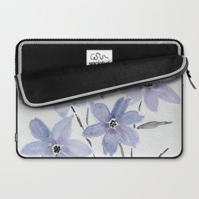 Watercolor Purple Flowers with Black Stems - Floral Custom Art Design Laptop Sleeve Gallery Image 2