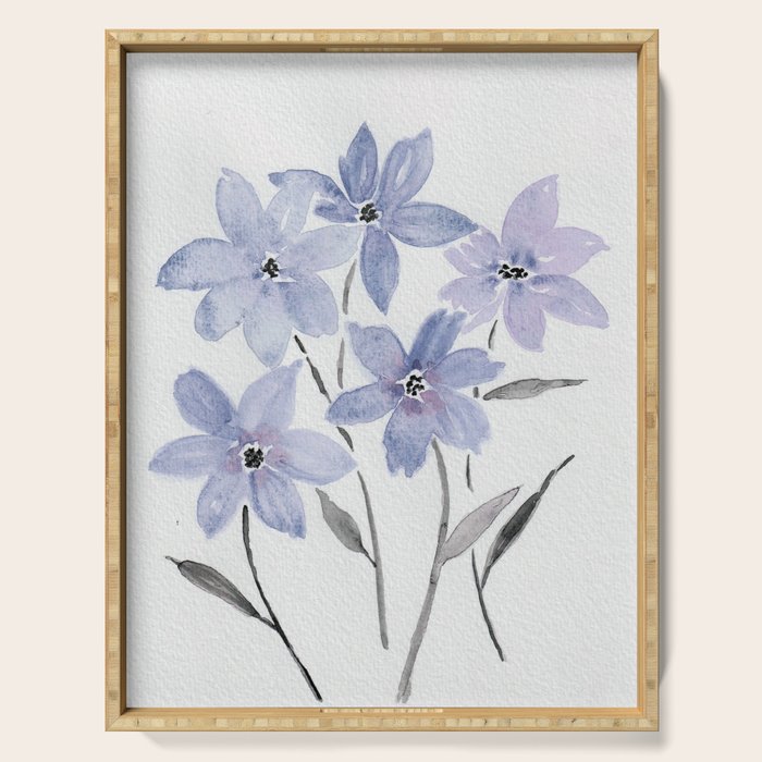 Watercolor Purple Flowers with Black Stems - Floral Custom Art Design Serving Tray Gallery Image 1