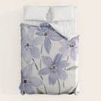 Watercolor Purple Flowers with Black Stems - Floral Custom Art Design Duvet Cover Gallery Image 6