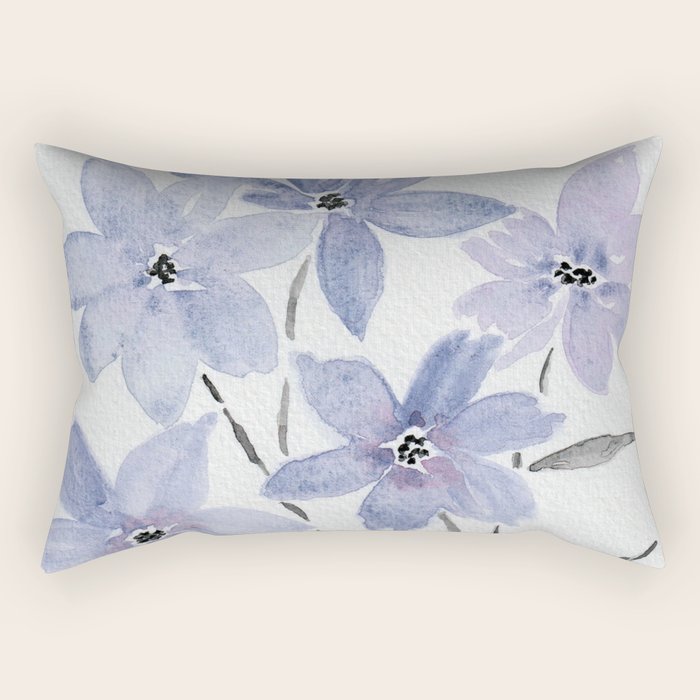 Watercolor Purple Flowers with Black Stems - Floral Custom Art Design Rectangular Pillow Gallery Image 2
