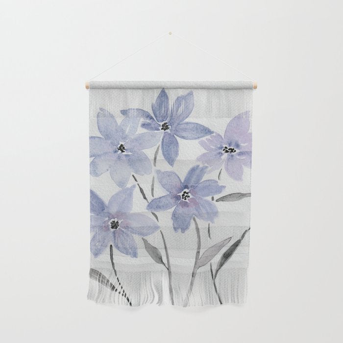 Watercolor Purple Flowers with Black Stems - Floral Custom Art Design Wall Hanging Gallery Image 1