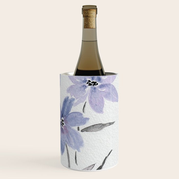 Watercolor Purple Flowers with Black Stems - Floral Custom Art Design Wine Chiller Gallery Image 3