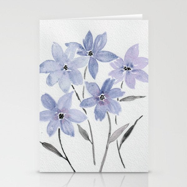 Watercolor Purple Flowers with Black Stems - Floral Custom Art Design Stationery Card Gallery Image 1