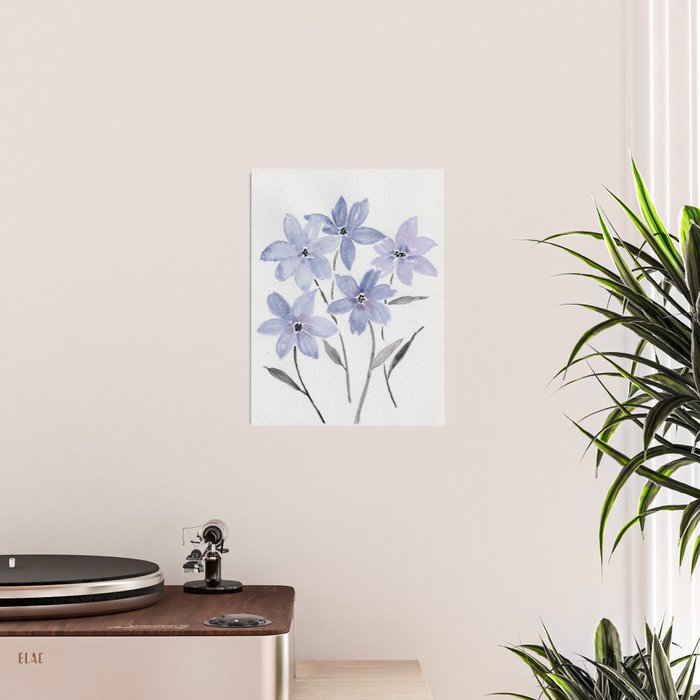 Watercolor Purple Flowers with Black Stems - Floral Custom Art Design Poster Gallery Image 2