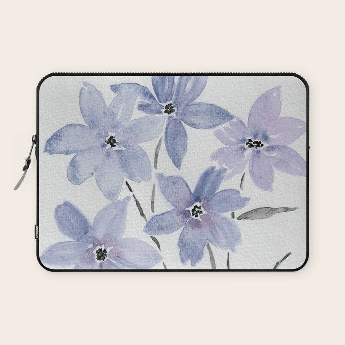 Watercolor Purple Flowers with Black Stems - Floral Custom Art Design Laptop Sleeve Gallery Image 1